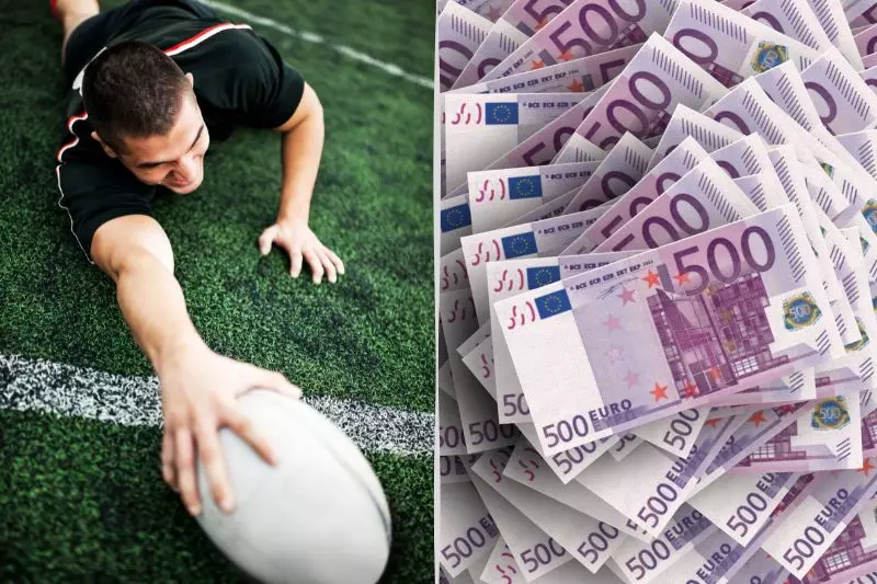 Image mettant en perspective un joueur de rugby et le salaire qu'il touche